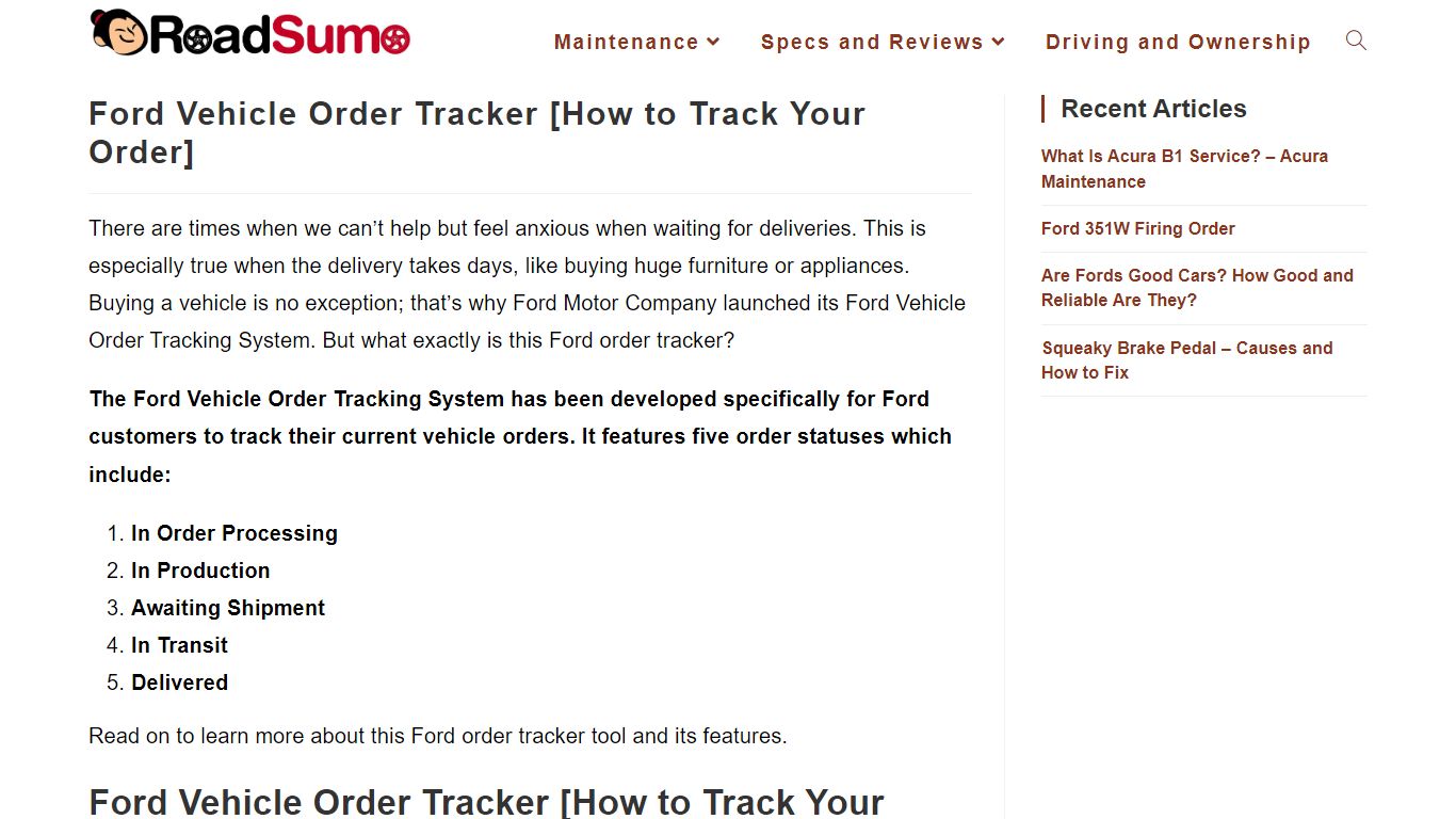 Ford Vehicle Order Tracker [How to Track Your Order] - Road Sumo