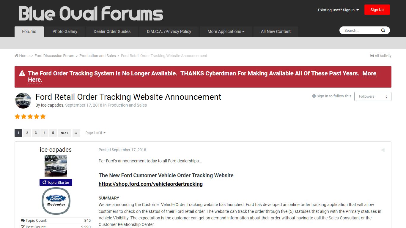 Ford Retail Order Tracking Website Announcement